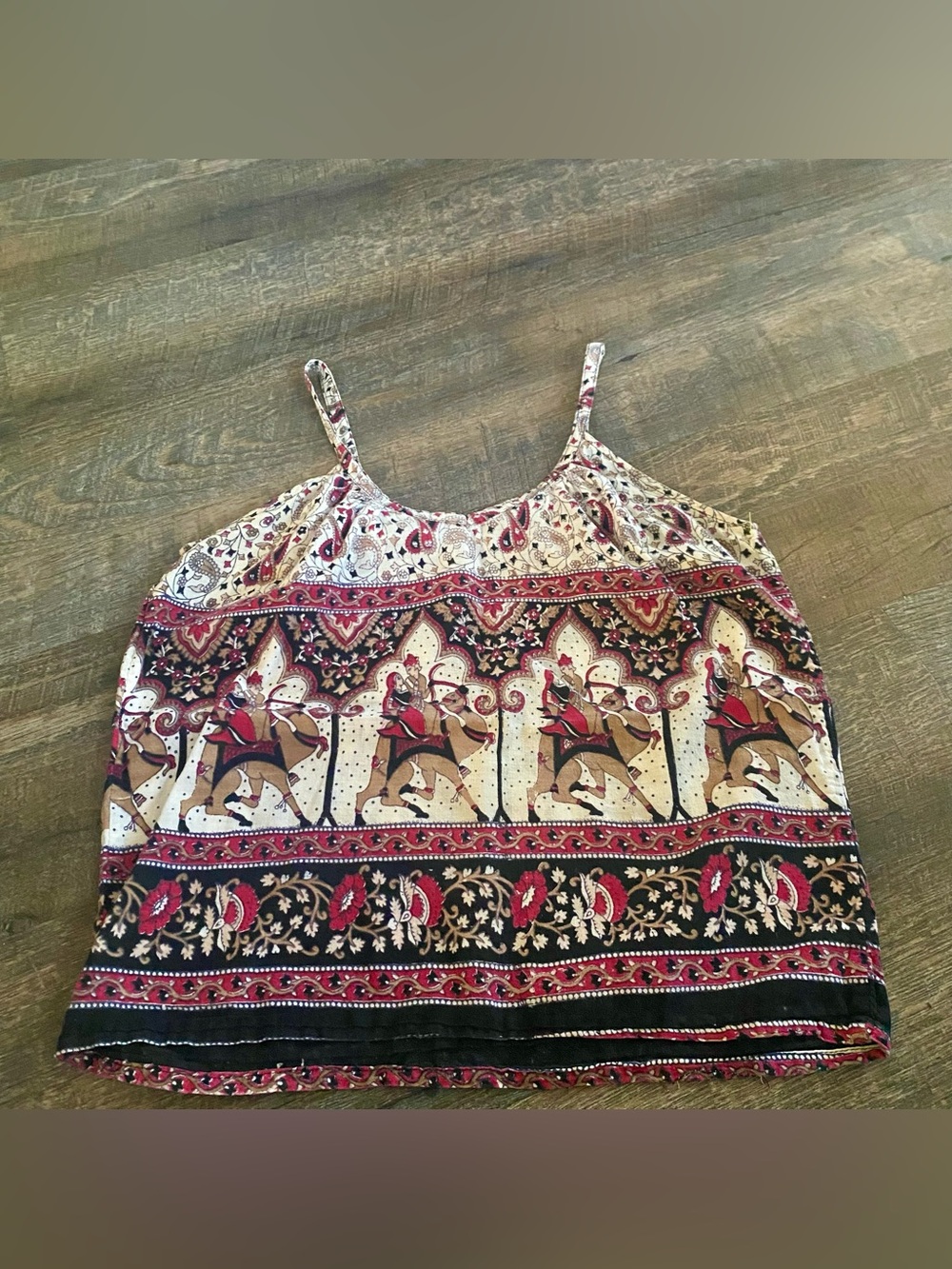 Vintage Avatar Made In Nepal Bohemian 100% cotton Print Spaghetti Strap Tank Top